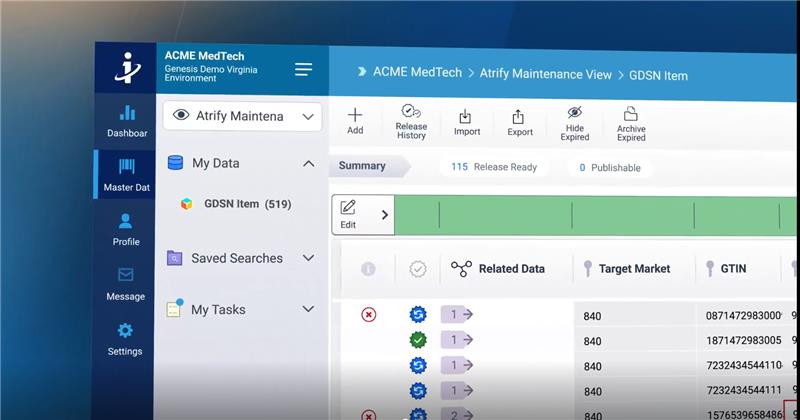Simplified GDSN solution UI