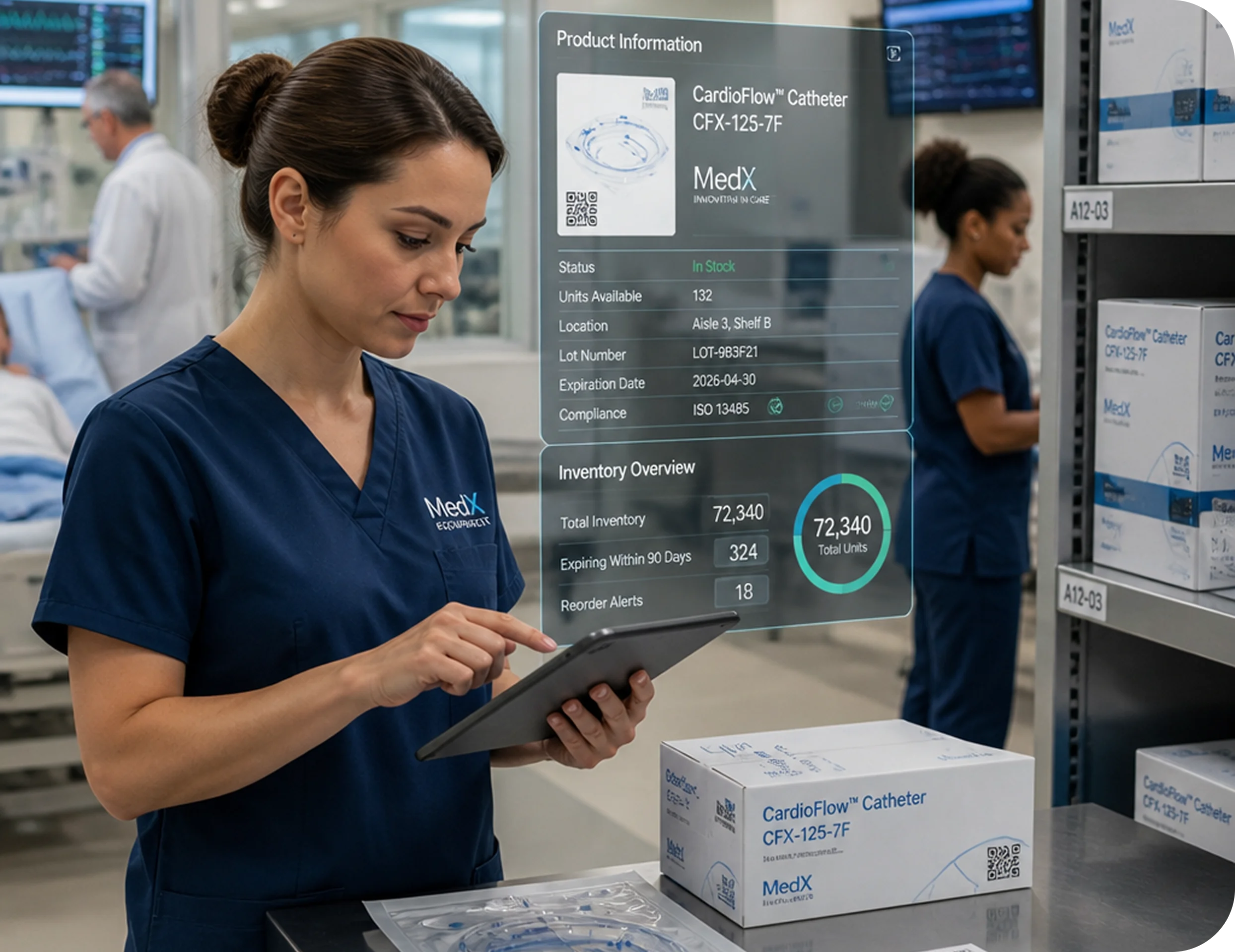 Healthcare providers reviewing product data at point of care