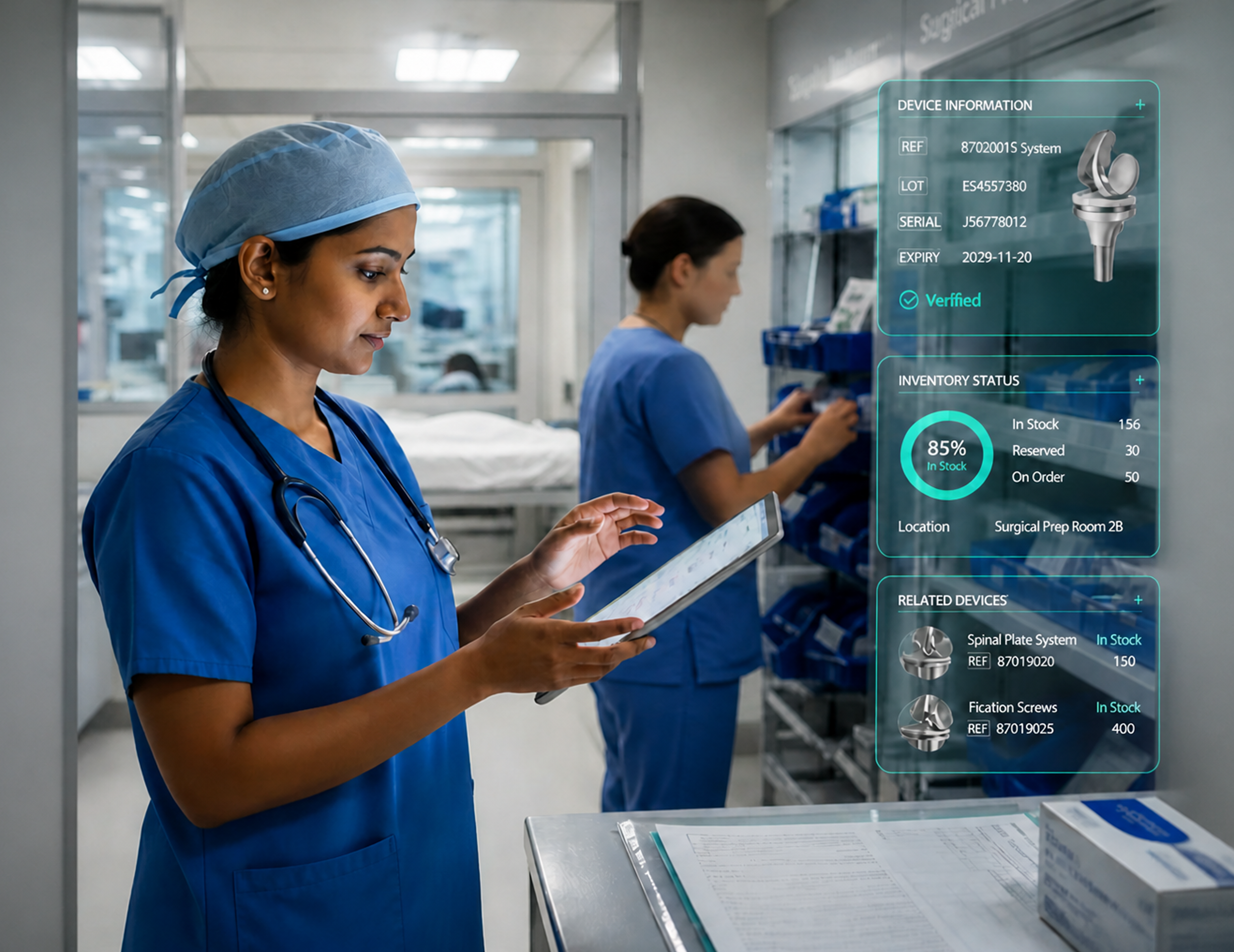 Healthcare providers reviewing product data at point of care